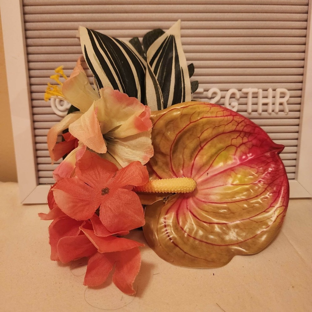 Floral Painters Palette Leaf, Pink Flowers & Greenery Handmade Hair Clip